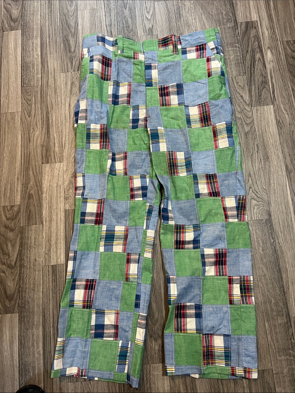 Funky vintage Patchwork Plaid Pants - Green & Blue